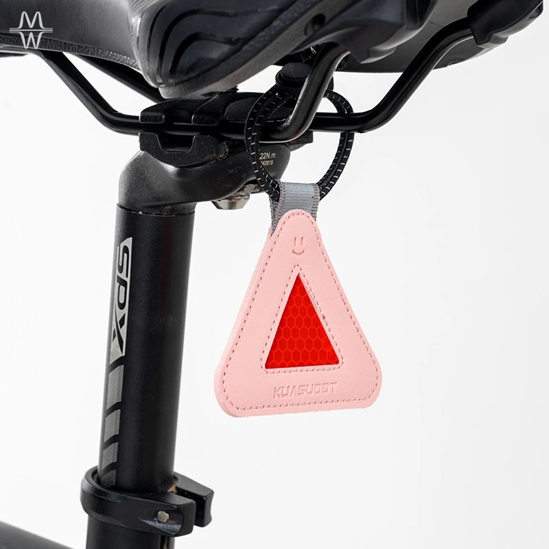 Luxury PU Leather Triangle Saddle Reflective Pendant High Visibility Night Riding Safety Warning Tag Cycling Accessory