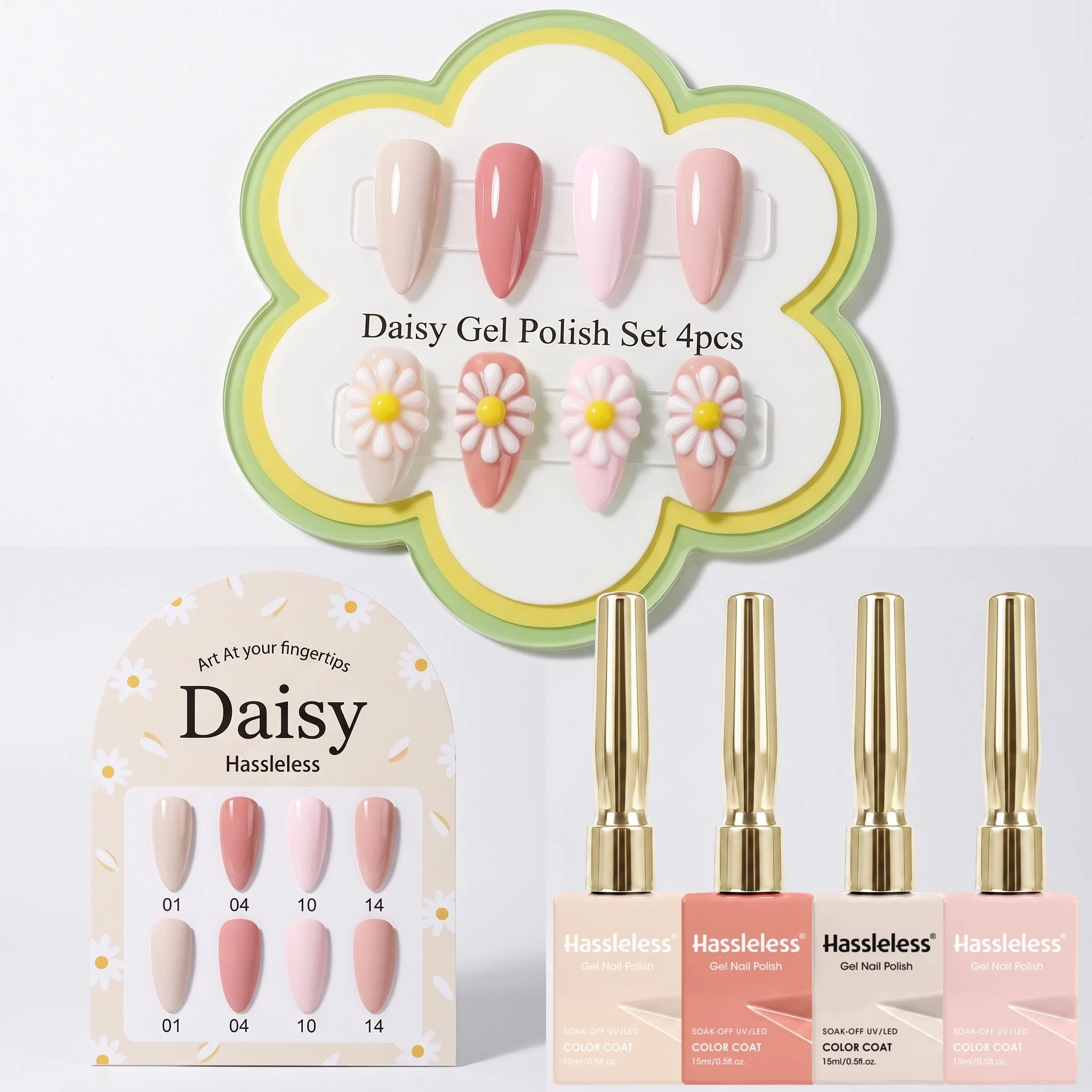 Hassleless 4Pcs Nail Polish Gel Set, Gentle Nude Tones, Solid Colors, Suitable for Holiday Gifts, Gifts for Friends, and Nail Artist Color Collection Sets.