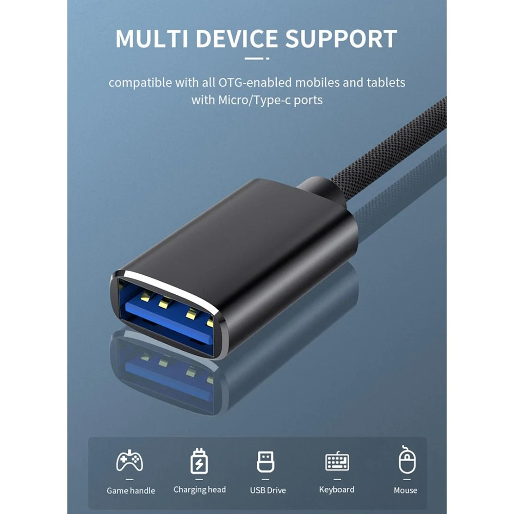 携帯電話用otgアダプターケーブル、usb 3.0インターフェースコンバーター、type-c micro-usbからusb 3.0、充電ケーブルライン-黒、2 in 1
