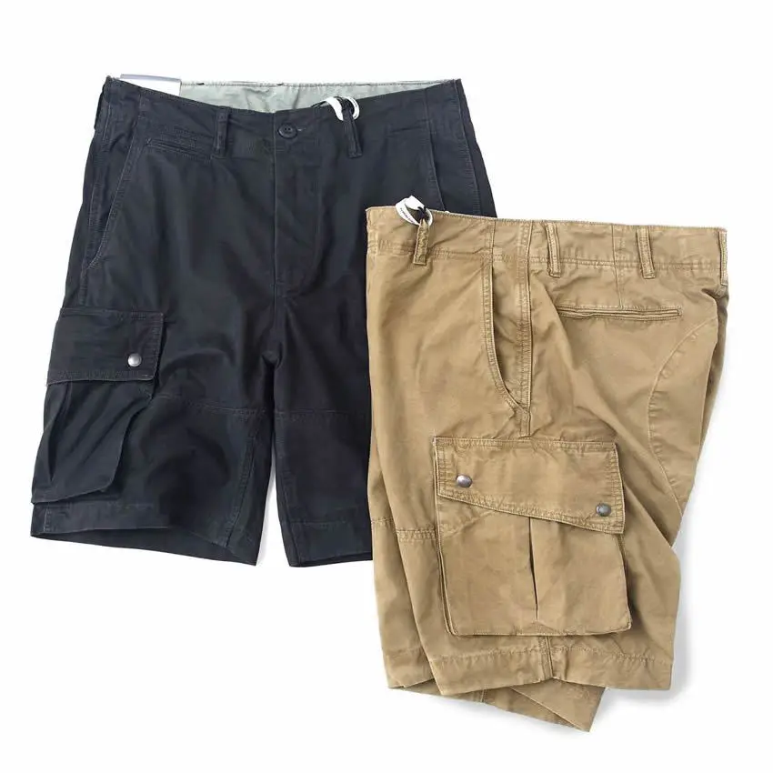 26SS Japanese Amekaji Heavyweight Vintage Distressed Washed Multi-Pocket Cargo Shorts Summer 100% Cotton Washed Loose Fit Pants