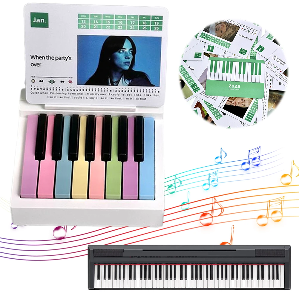 Piano Calendar 2025 Music Sheets Toy with 27 Music Calendar Cards 15 Keys Piano Calendar Mini Piano Calendar Gifts for Fans