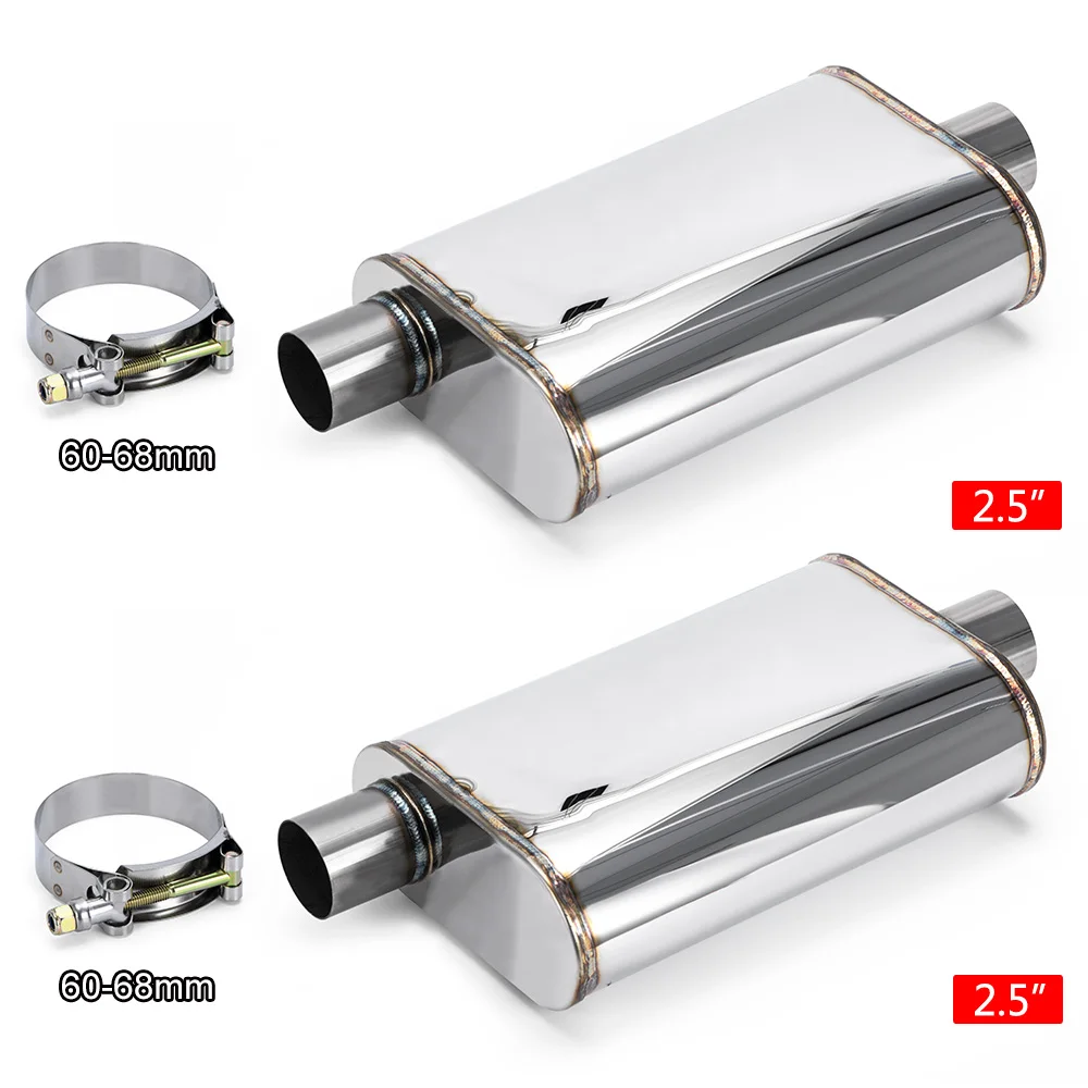 Set of 2 Stainless Steel Universal Exhaust Mufflers with Clamps 2.5