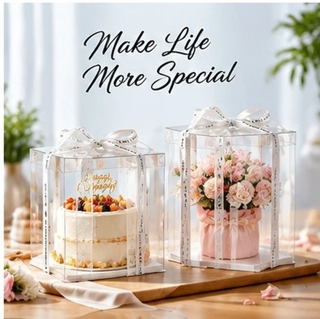 Transparent Cake Boxes 2 Pack Thick PET Oil Proof Waterproof UV Resistant Clear Birthday Cake Packaging