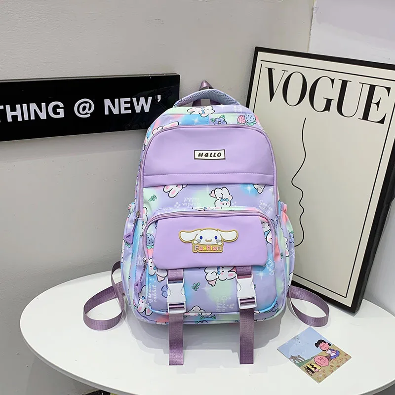 Sanrio Cinnamoroll Cartoon Anime Pattern Schoolbag, Multiple Pockets Backpack, Aesthetic Preppy Travel Casual Bookbag