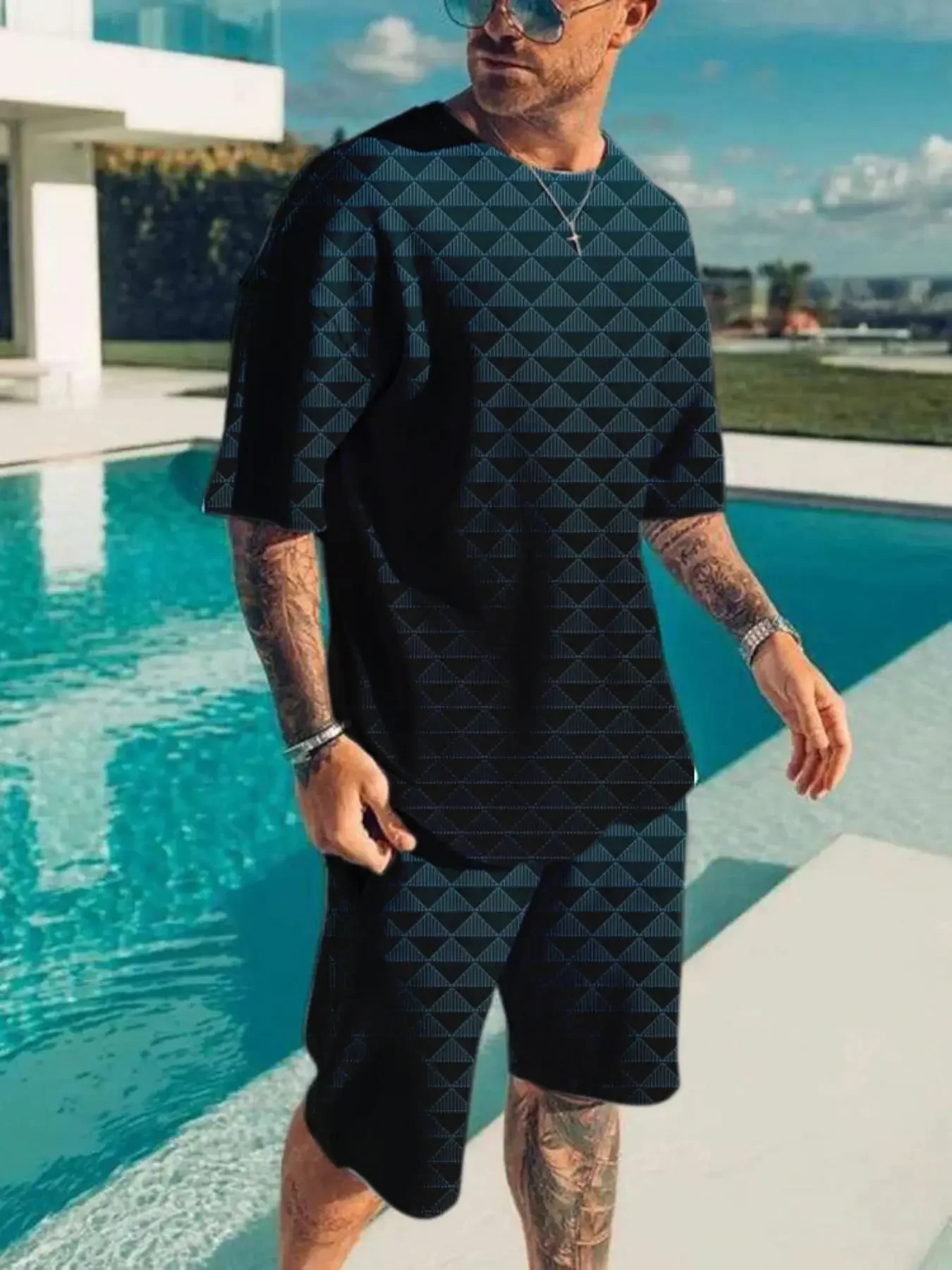 

Summer Shorts Suit Fashion Men T Shirt Graphical Print Short Sleeve Set Male Tees 2 Piece Suit Streetwear Casual Tracksuit Sets