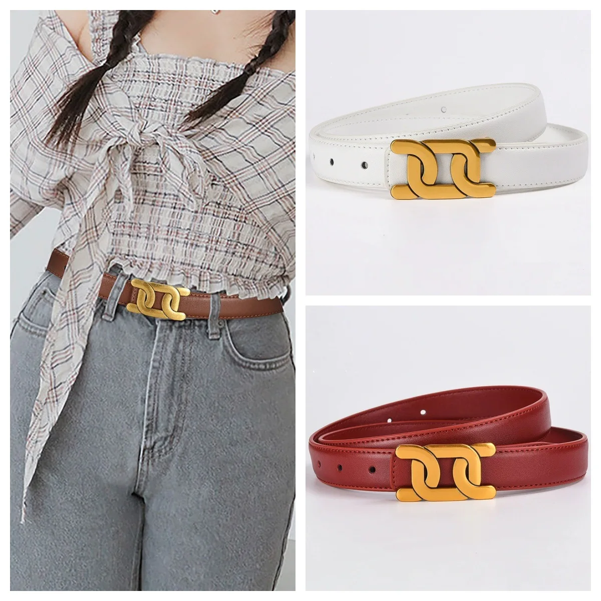 حزام نسائي عصري مع إحساس بالتصميم، يقترن بالجينز أو التنانير، يخلق شعورًا بسيطًا وعصريًا