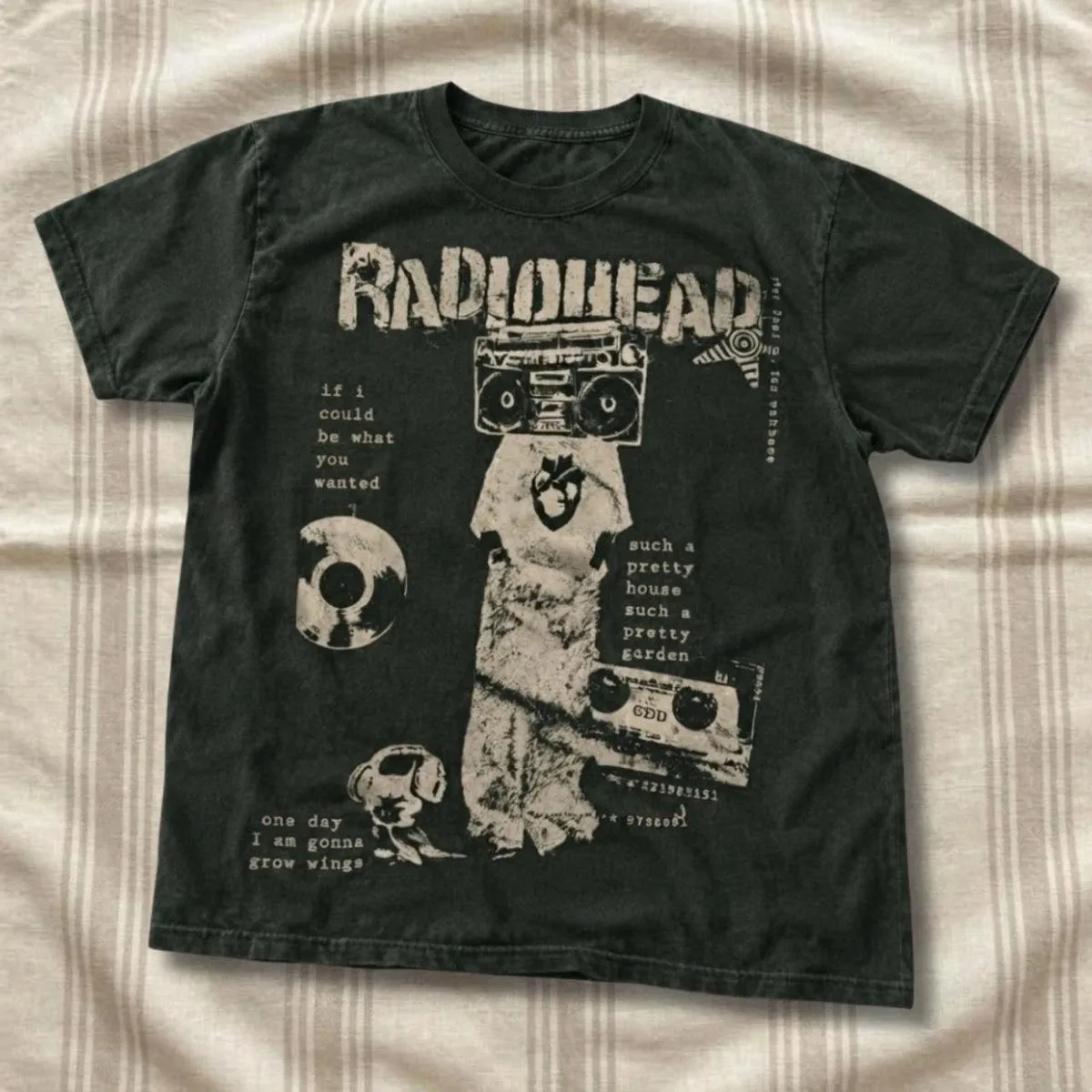 Radiohead Vintage Washed T-Shirt Oversized Unisex Streetwear Trendy Cotton Neutral O-Neck Short Sleeve Short Sleeves hot product