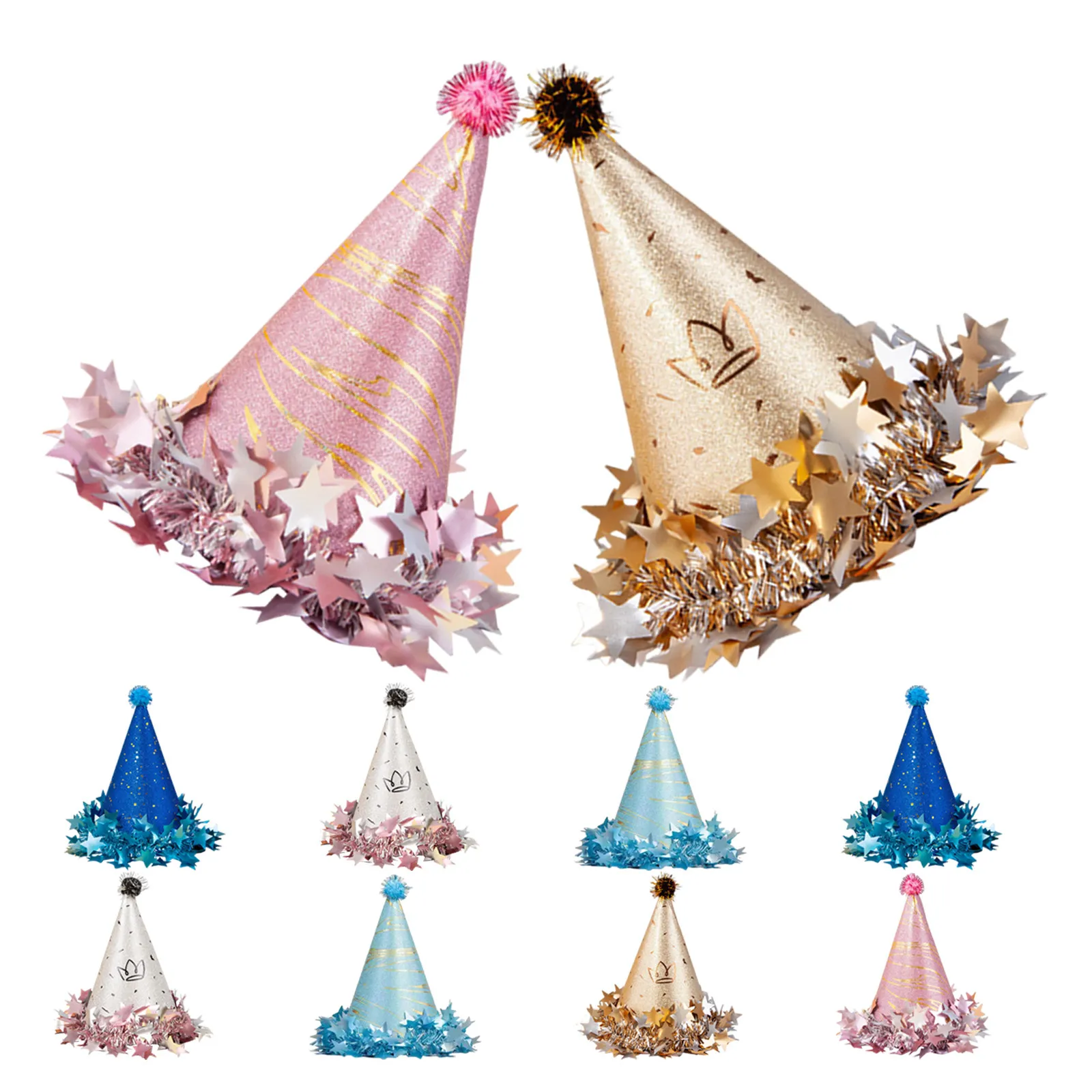 36Pcs Colorful Birthday Party Cone Hats Set Glitter Paper Pompoms Noise Makers for Wedding New Year Celebration