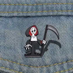 Pins Custom Skeleton Death Scythe Brooches Lapel Badges Punk Gothic Jewelry Gift for Kids Friends Anime Ghost Enamel