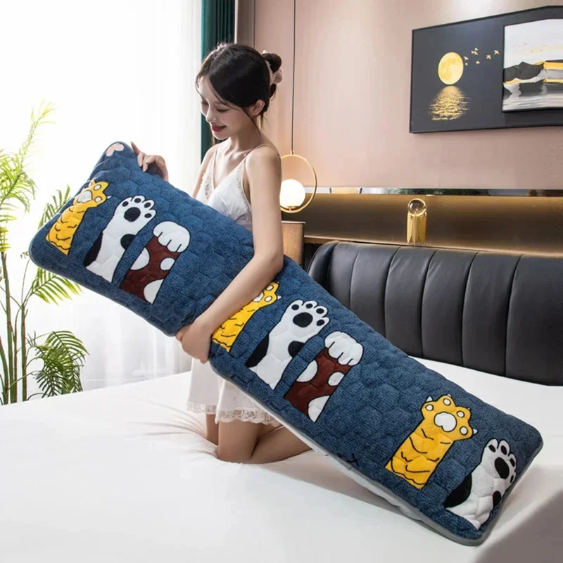 Winter Double Pillowcase Super Soft Plush Big Long Sleeping Pillow Cover Single Side Cartoon Printed Flannel Couple Pillow Case