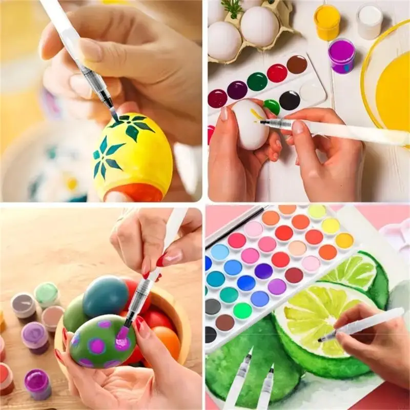 U2JE 6Pcs Refillable Water Brush Pen Flat/Point Tip Painting Water Brush Pen for Kid Adult Watercolor Gouache Painting