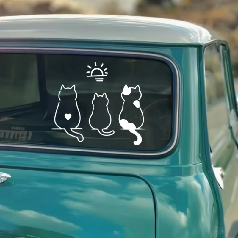 

Забавная виниловая наклейка с тремя котятами, купающимися на солнце, юмористическая наклейка для окон, ноутбуков, мотоциклов и декора кофейни