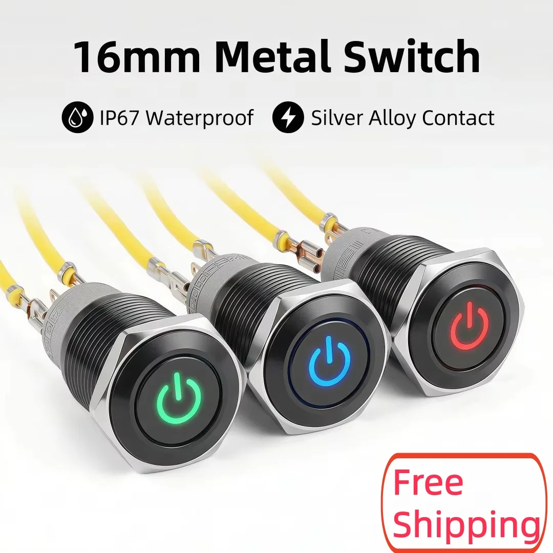

Бесплатная доставка, 5 шт. 16-мм черных кнопочных переключателей, с фиксацией и мгновенным сбросом, для автомобильных светодиодных фар (Angel Eyes), 12В/24В, для модификации автомобиля/фар.