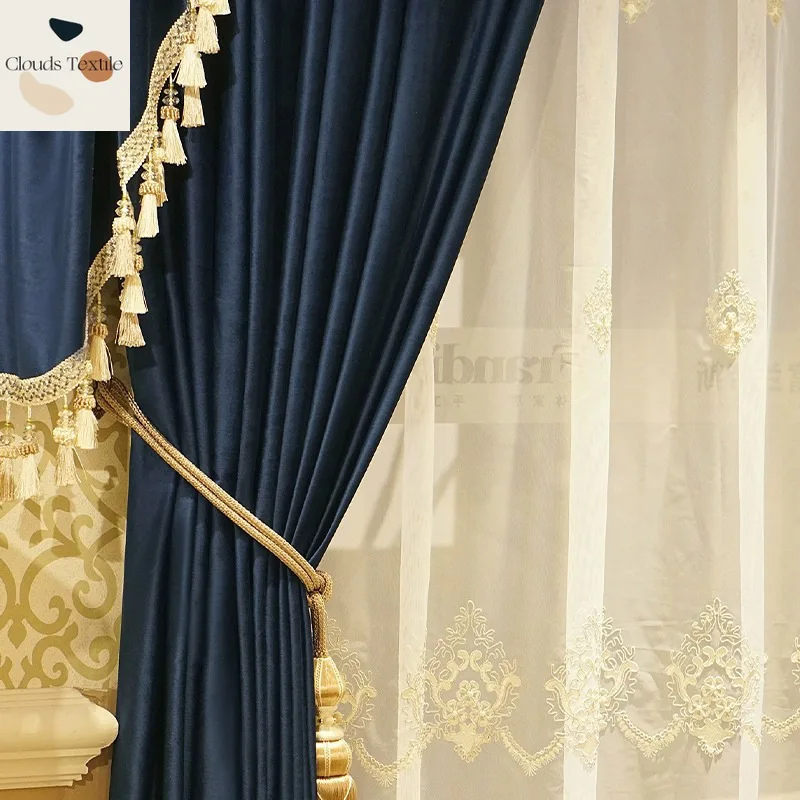 Custom  Size！！European Style Simple Light Luxury Velvet Cloth Blackout Sunscreen Curtains for Living Dining Room Bedroom Decor