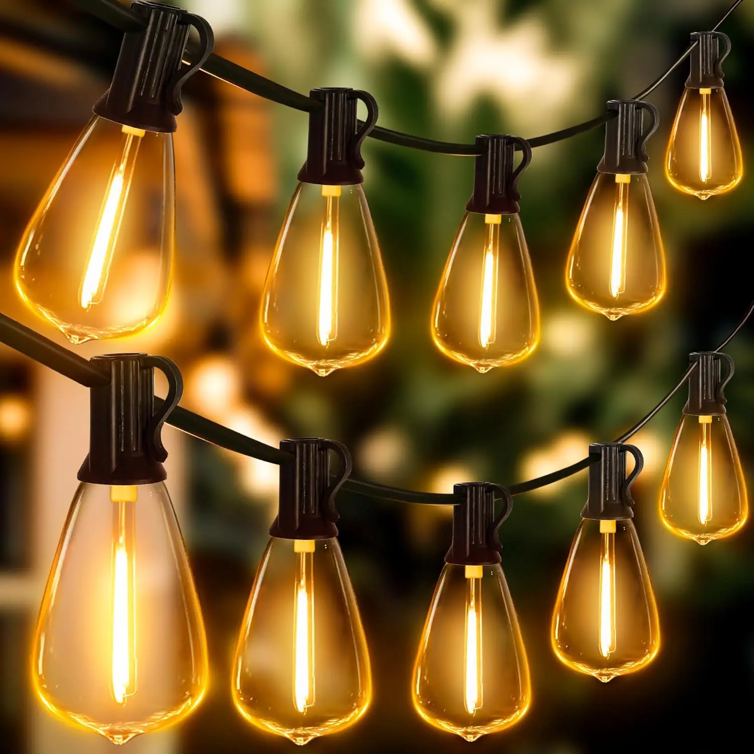 

50ft/100ft/25ft LED Outdoor String Lights - 2200K, Shatterproof ST38 Bulbs, Dimmable & Connectable, Warm White for Garden, Porc