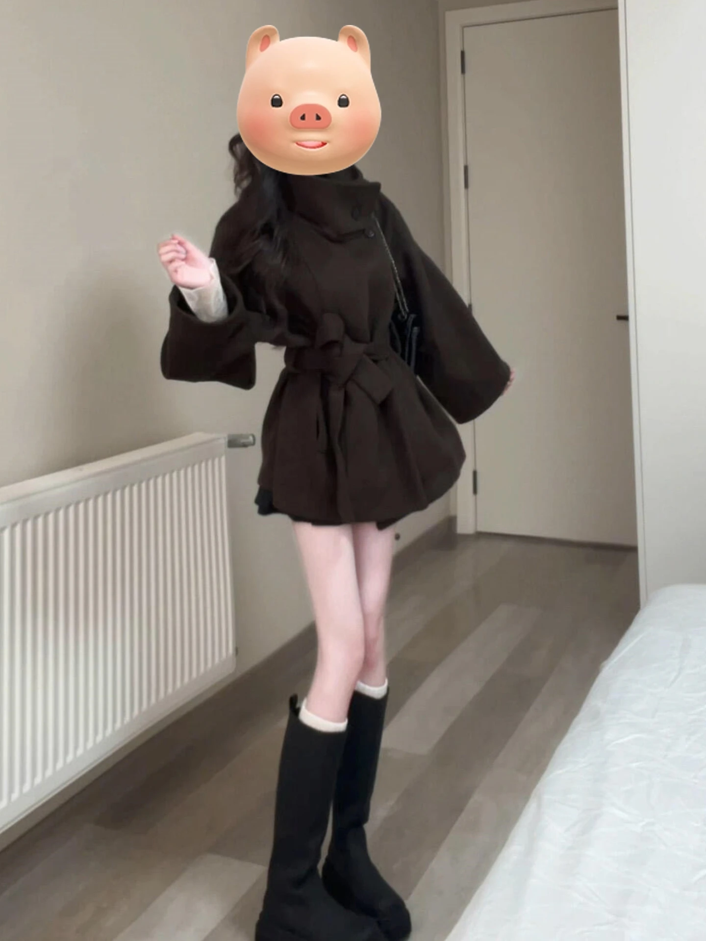 2025 Autumn Winter ort Stand Collar Woolen Coat Women's Belted Waist Closable High-End Feelings Ele Fem Outerwear