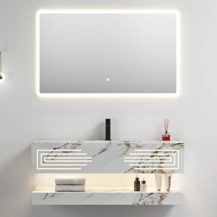 

z direct sale hotel bathroom basin sintered stone white marble bathroom sink with LED mirror