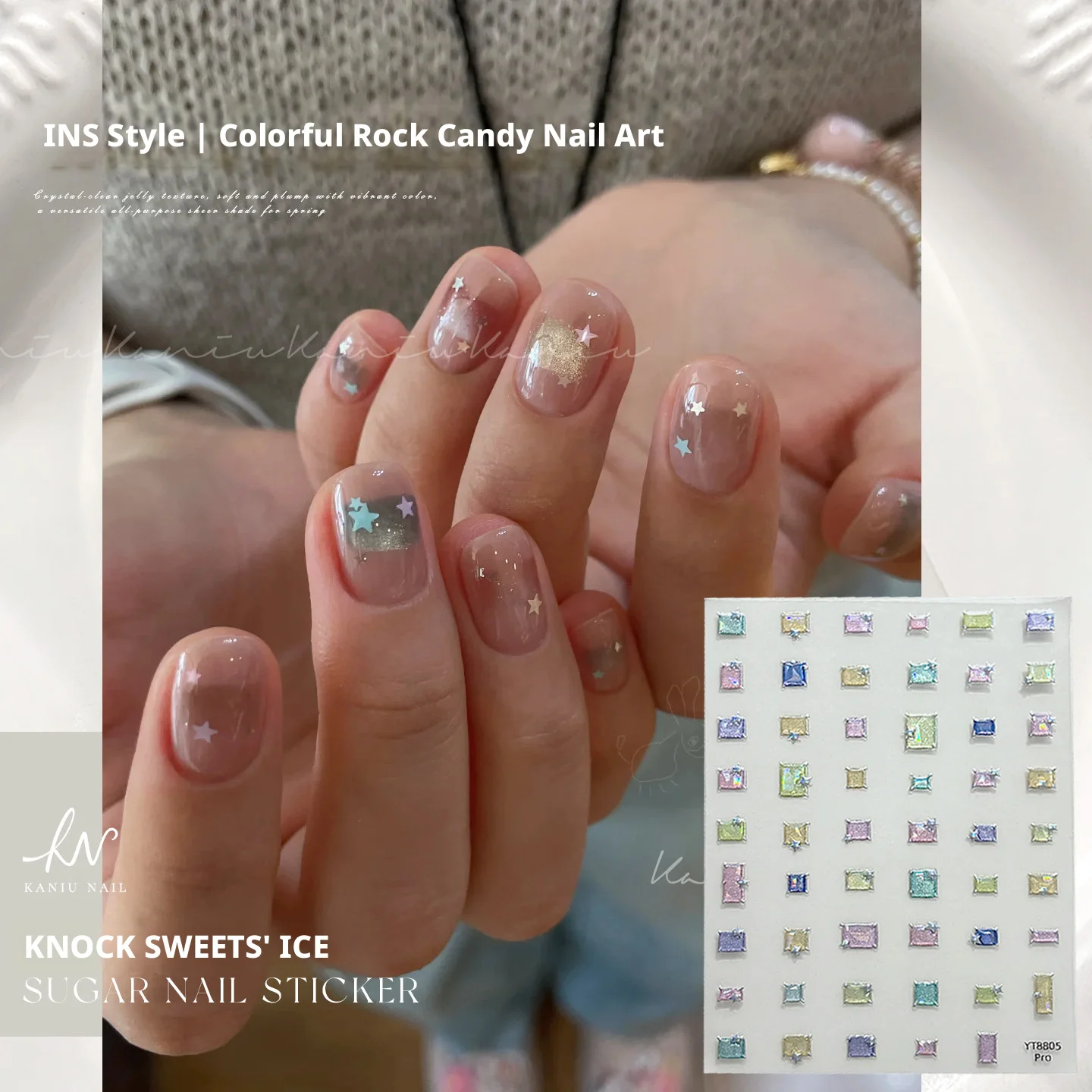 KANIU Star Setting Square Gems Square Gem Nail Stickers Geometric Rectangle Retro Star Colorful Square Lattice Cube Nail Decora