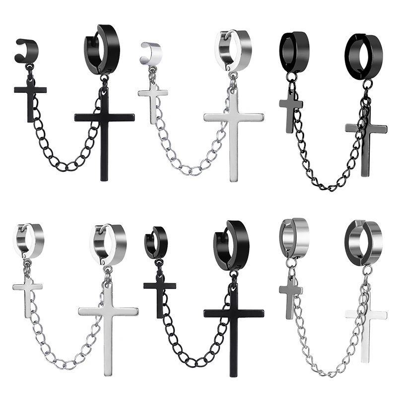 Punk einteilige Clip Ohrringe Schmetterling Kreuz Anhänger Quaste Kette Clip Ohrringe für Frauen Ohr Manschette Baumeln Ohrring Schmuck geschenk