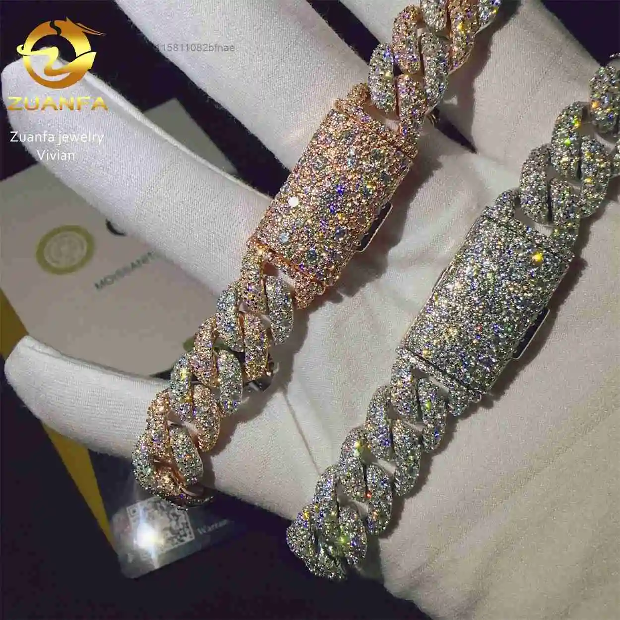 Sterling Silver 925 12mm Pass Diamond Tester Hip Hop Jewelry VVS Moissanite Diamond Cuban Chain Cuban Bracelet Moissanite,