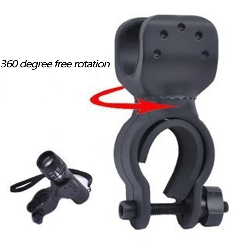 Bicycle Front Light Bracket Flashlight Holder Cycling Bike Light Torch Clip Mount 360 Degree Rotation With Antiskid Rubbe