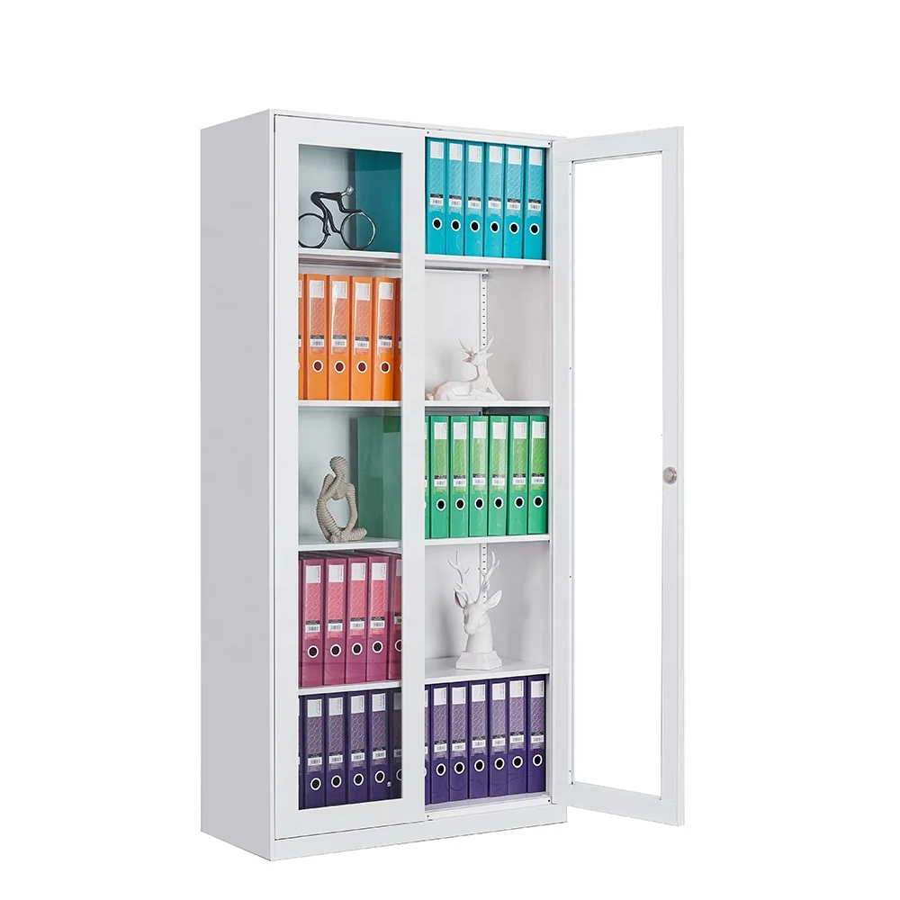 Factory Price Steel Modern Waterproof Tall Office Storage Filing Cabinets 2 Swing Glass Doors for Hospital Office Home