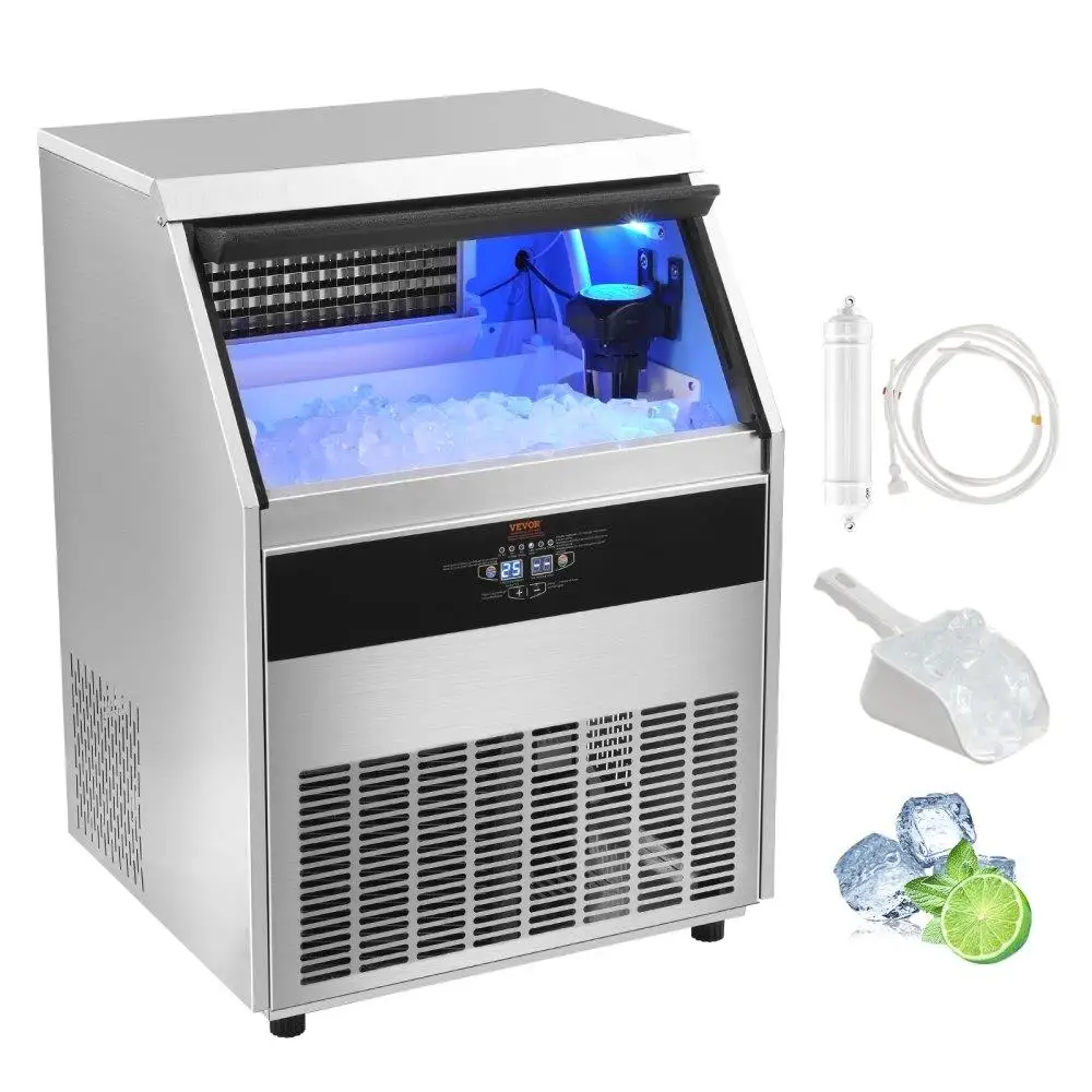 

Commercial Ice Maker 330lbs per Day Freestanding Ice Machine 126 Cubes in 15 Minutes 88lbs Storage Display for Home for bar