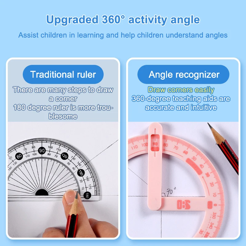 1 шт., транспортир на 360 градусов, студенческий угловой считыватель, учебные пособия, прямоугольный и острый канцелярские принадлежности для рисования