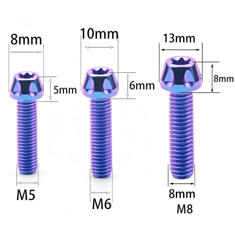5PCS Titanium Alloy Bolts M5 M6 M8 M10 Tapered Star-Head Screws Colored Tapered-Head Bolts Suitable for Motorcycle Modifications