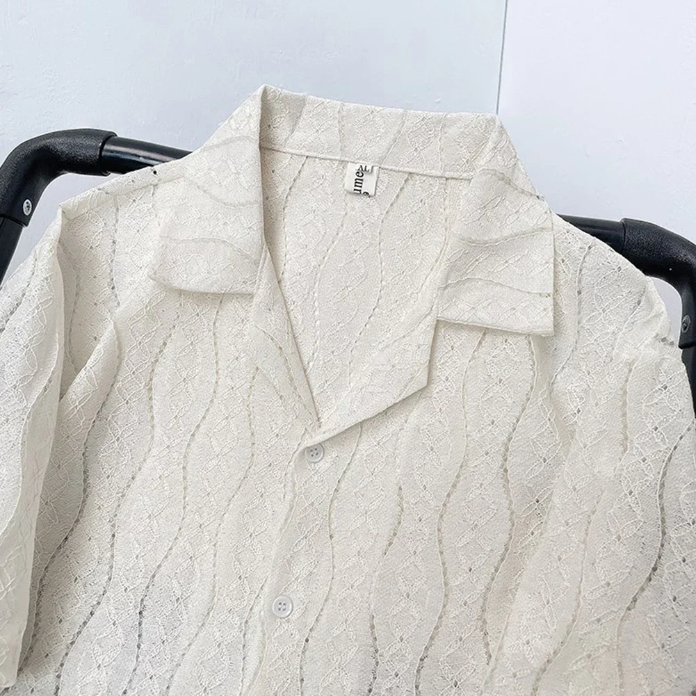 

Fashion Top For Casual For Summer Hollow Design Shirt Casual Summer Shirt Polyester Fabric Regular Length Short Sleeve