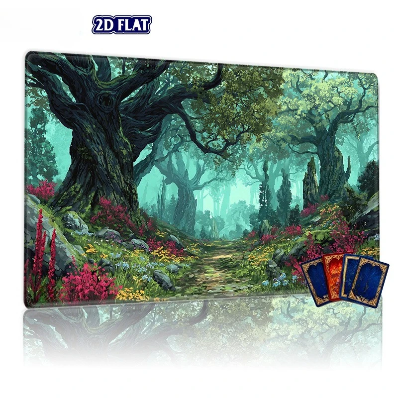 The lush ancient forest landscape game mat is suitable for trading card games, TCG, and tabletop role-playing games