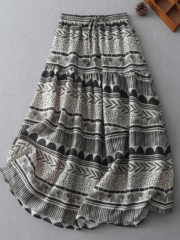 Bohemian A-Line Skirt Commute Casual Plant Floral Printed Skirt Loose Fit Mid-Length Summer Women's plus Size Skirt