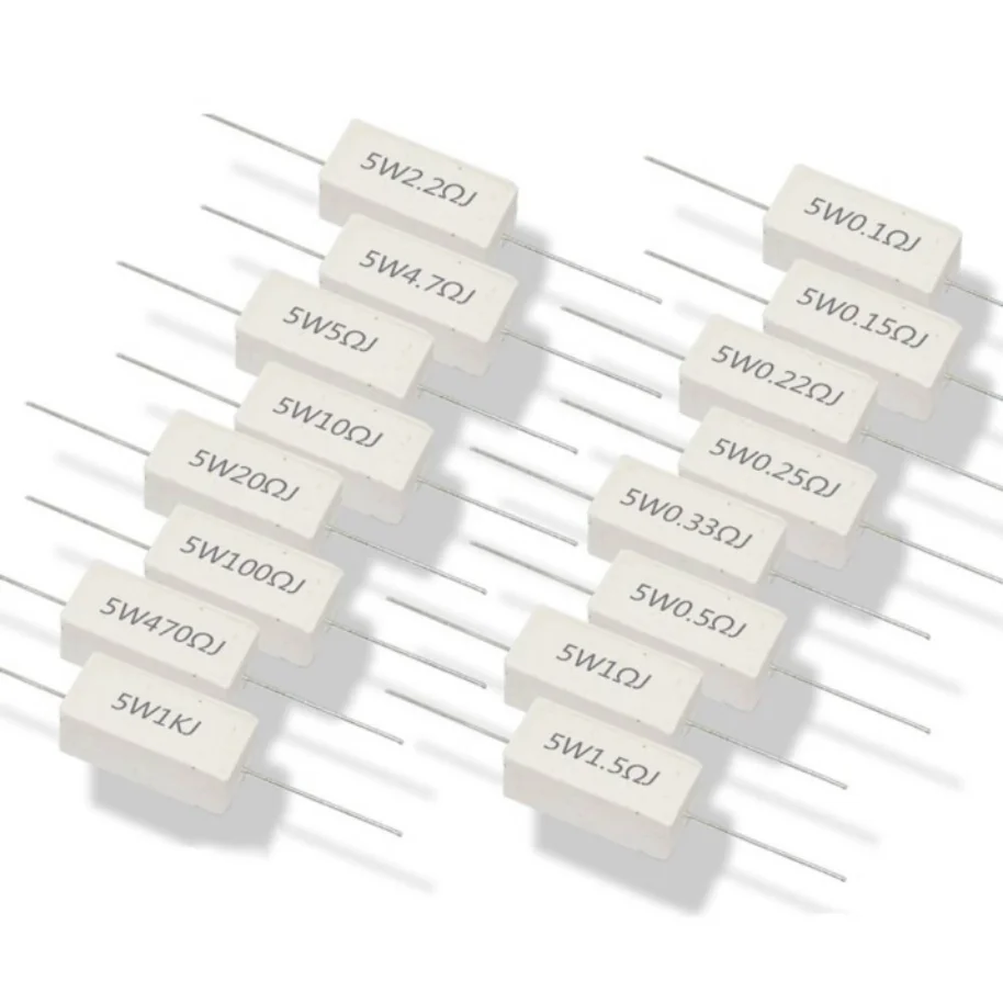 50pcs Cement Resistor SQP RX27-1 5W 0.1 0.15 0.22 0.25 0.33 0.47 0.5 1 1.5 2 2.2 3 4.7 5 20 22 33 47 51 100 300 470 1K RJ Ohm