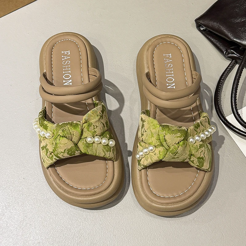 

2026 Fashion Pearl Design Solid Color Summer Ladies' Home Shoes Comfortable Soft Relaxation