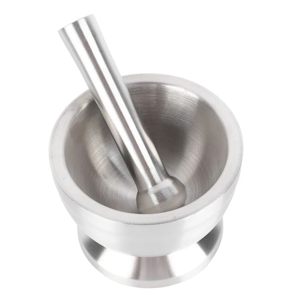 304 Stainless Steel Garlic Mortar Set Silver Antislip Base Spice Grinder Bowl Easy Clean Silicone Lid Mortar and Pestle Set
