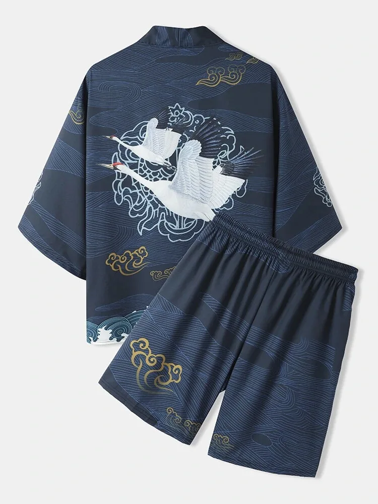 Summer thin kimono set, made of breathable cotton and linen material, in the style of Japanese yukata. It is cool and comfortabl