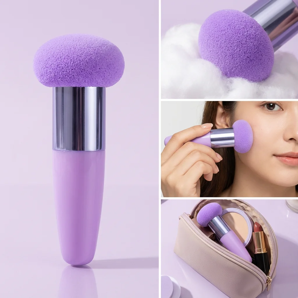 1 Piece Mushroom Head Makeup Brush with Handle, Women's Beauty Tool, Puff Special for Liquid Foundation,.