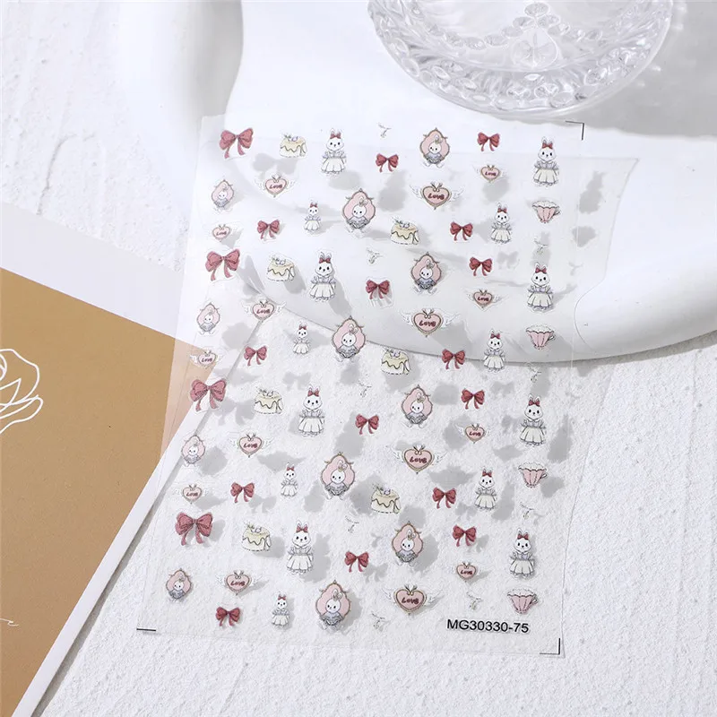 New Lovely Kawaii Bow Nail Water Sticker Anime Rabbit acquerello Design per decalcomanie per unghie Cute Cartoon Watermark Manicure Slider