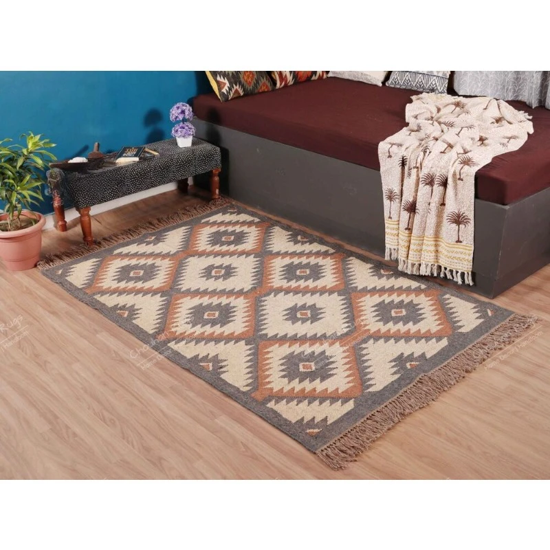 Natural Handwoven Wool Jute Rug Vintage Kilim Rug Traditional Kilim Rugs