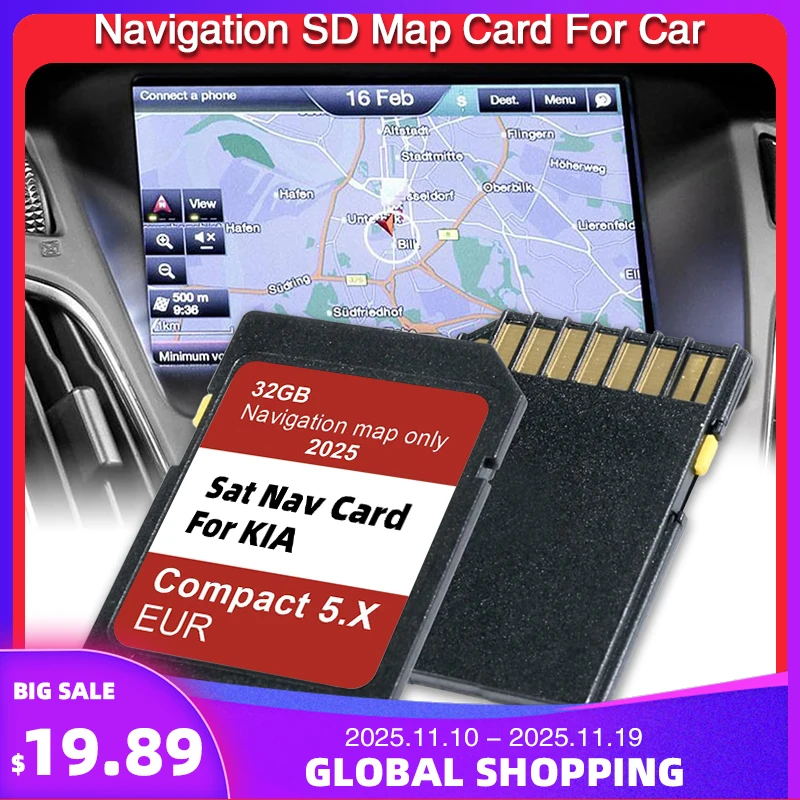

for KIA Carens/Ceed/Niro/Optima/Picanto/Rio/Soul/Sportage/Stonic Vehicle Sat Nav GPS 2025 Update Europe Turkey Maps SD Card