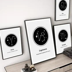 Nordic Canvas Painting 12 Zodiac Signs Horoscope Wall Art Posters and Prints Wall Pictures for Living Room Decoration Home Decor