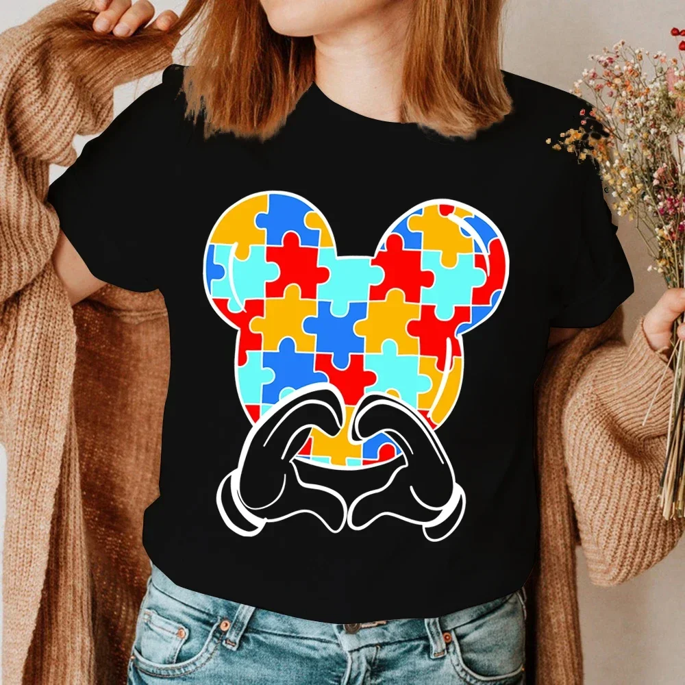 Hand Heart Gesture Print Women Tshirts Autism Awareness Tops Casual Funny T Shirt Clothes for Lady Yong Girl Top Tee Hipster