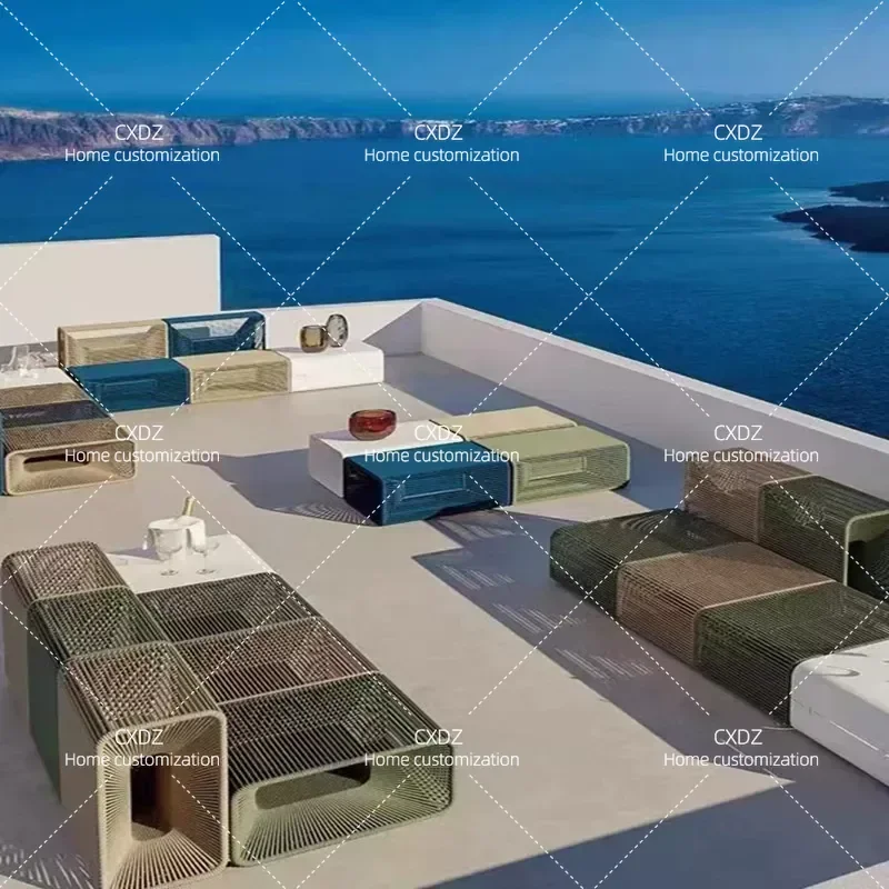 Outdoor Rattan Sofa Set Aluminum Frame Garden Courtyard Hotel Villa Terrace Furniture with Coffee Table Patio Seating