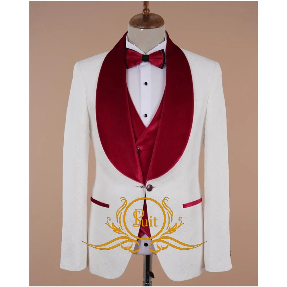 Fashion Boy Suits Jacquard Velvet Shawl Lapel Vest Custom Made Costume 3 Pcs Wedding Prom Slim Kids Blazer