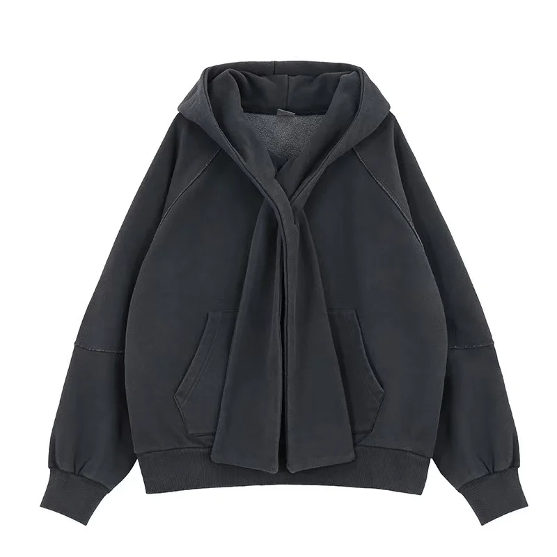 24AW cross-tie design shoulder-slung hoodie