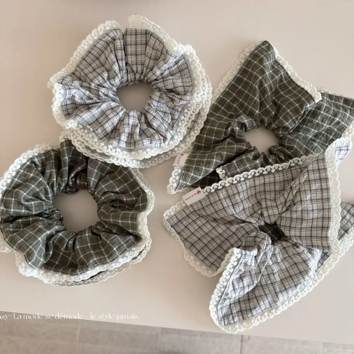 

Pastoral small fresh lace plaid hair band texture premium square towel large intestine accessories new Korean version headgear