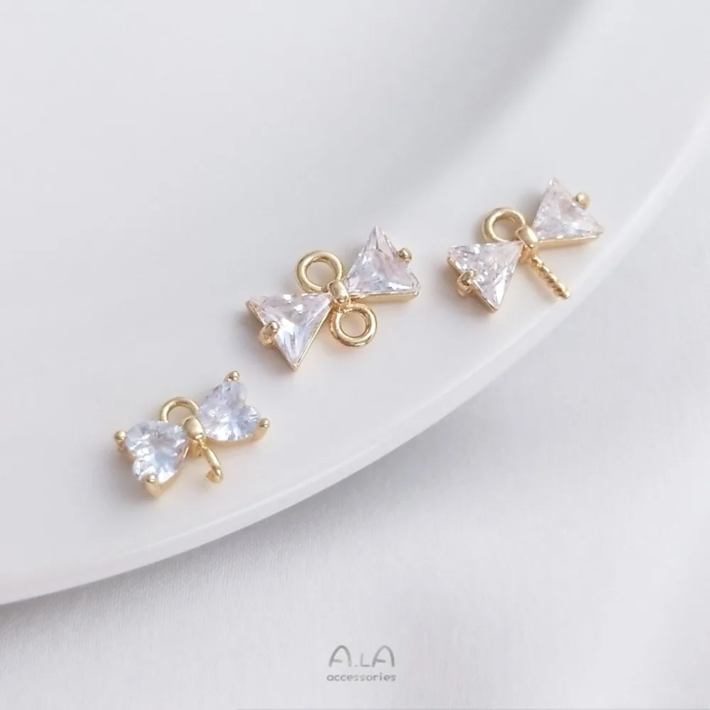 

1 шт., медные подвески, 14-каратное золото, цвет, бусина с бантом, игла, подвеска с двойным отверстием, галстук-бабочка, подвеска «сделай сам», подвесной держатель для бусин, аксессуары