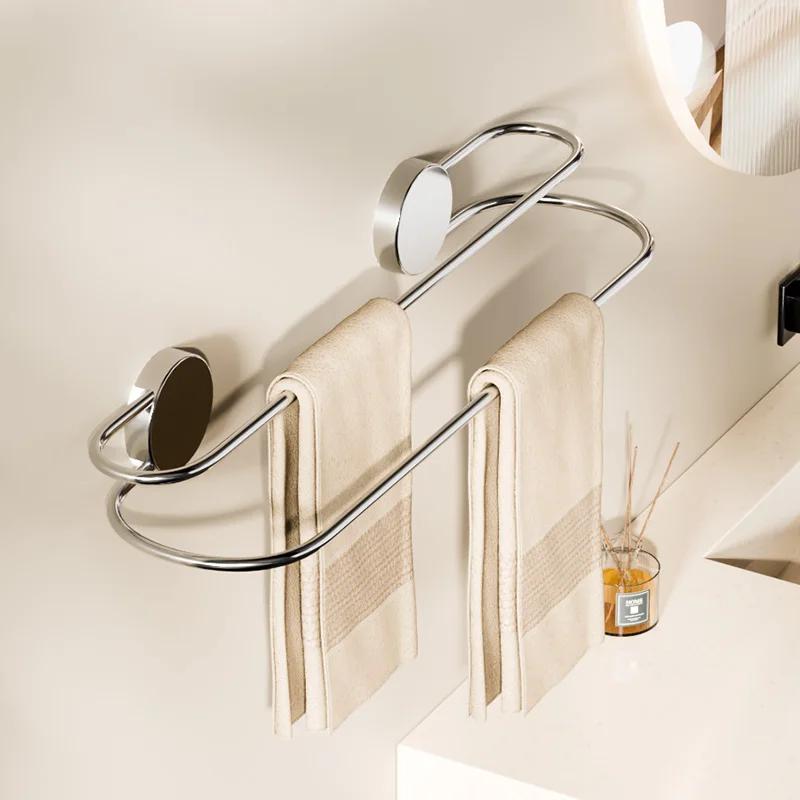 

Stainless Steel Suction Cup Towel Rack - No Drill Bathroom Organizer Double Bar, Space-Saving, Waterproof Wall Mount