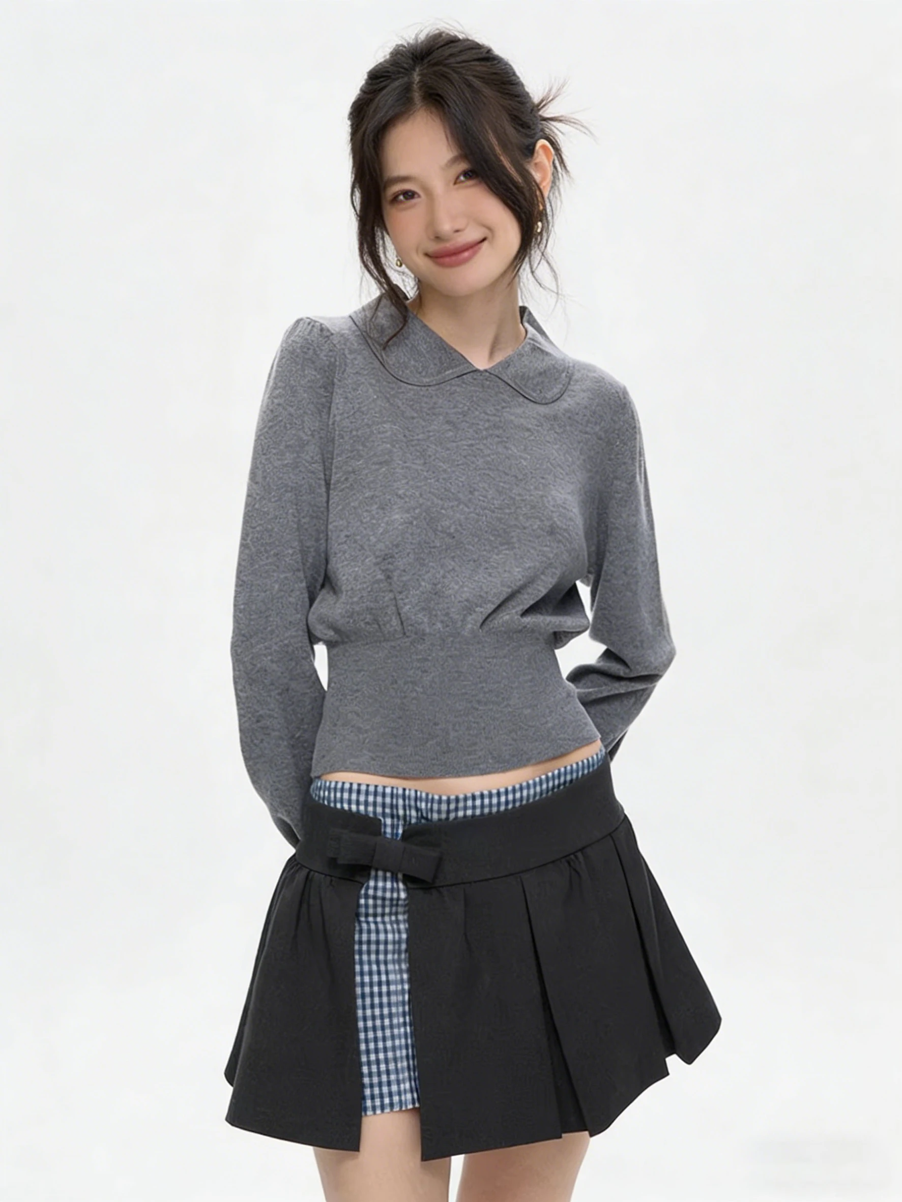 

Sweet Style Knitted Sweater Inner Wear Waist Cinched Doll Collar Women's Initial Spring New Beautiful Top Wool Blend Polyeste...