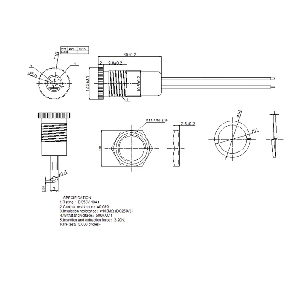 1PCS waterproof DC099 5.5*2.5mm 5521 5525 DC Power Jack Socket Female Panel Mount Connector MetalWith Nut Snap DC-099 5.5*2.5